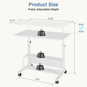 CONCETTA 31.5'' Adjustable Height Rolling Computer Desk with Storage Shelves, Portable Mobile Desk for Small Spaces Home Office