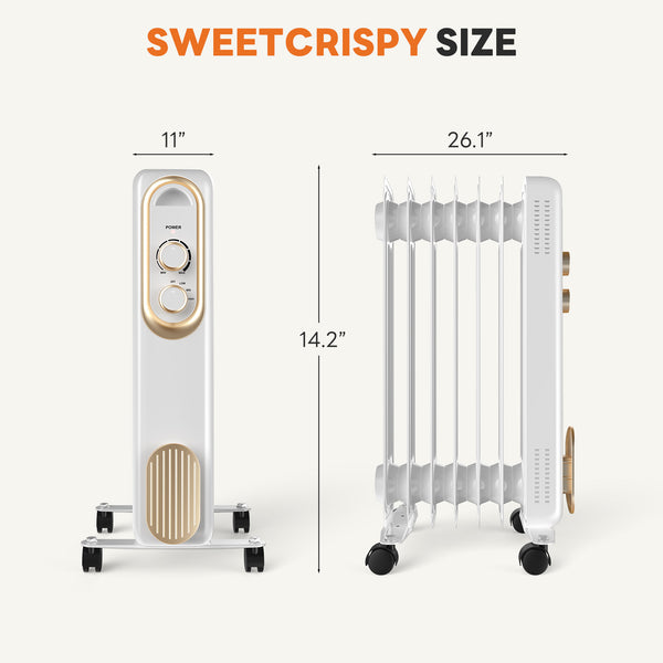 1500W Oil Filled Radiator Heater, Portable Electric Space Heater with Thermostat, Quiet & Safe