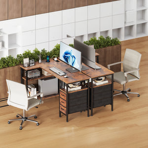 47"L Shaped Computer Desk with 3 Drawers, Power Outlets, USB Ports, and Monitor Stand, Corner Gaming Desk for Home Office