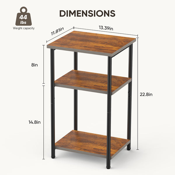 CONCETTA End Table with 3 Shelves, 2PC Narrow Nightstand for Small Spaces, Easy Assembly, Ideal for Living Room and Bedroom