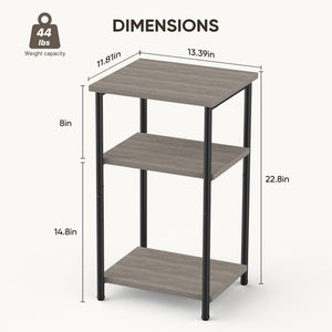 CONCETTA 3-Shelf End Table, Narrow Nightstand for Small Spaces, Easy to Assemble, Rust Brown for Living Room & Bedroom