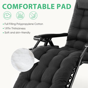 CONCETTA Padded Zero Gravity Chair, Lounge Chair with Removable Cushion and Trays,Folding deck chair patio chair, Lawn Lounger, Gray