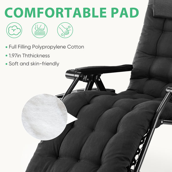 CONCETTA Padded Zero Gravity Chair, Lounge Chair with Removable Cushion and Trays,Folding deck chair patio chair, Lawn Lounger, Gray