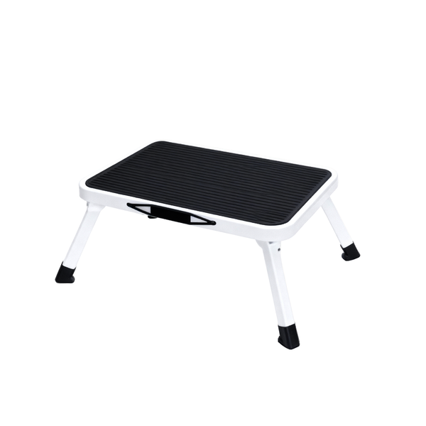 Foldable car wash stool with carrying handle and non-slip platform, single-step rubber foot ladder, supports up to 330 lbs, sturdy metal folding stool, suitable for RVs, trucks, home kitchen