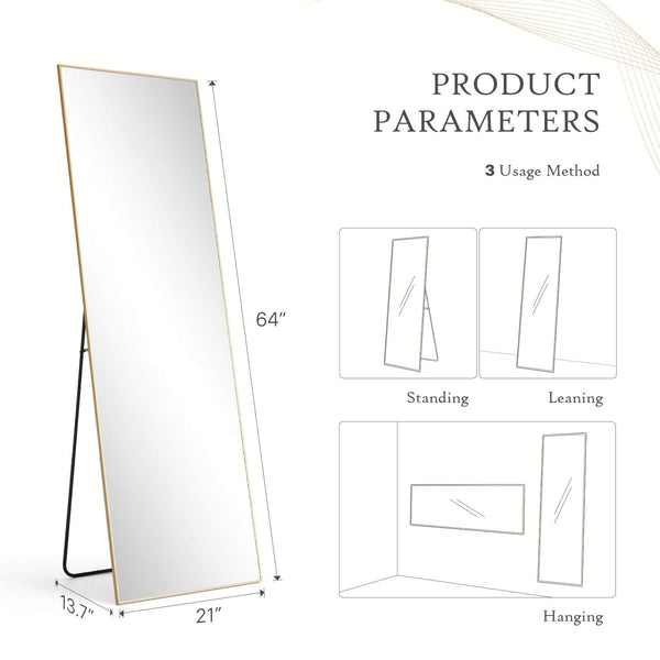 CONCETTA 71"x30" Arched Full Body Mirror Floor Mirror Standing Hanging or Leaning Wall with Stand Aluminum Alloy Thin Frame