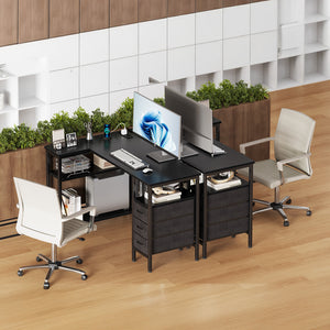 47"L Shaped Computer Desk with 3 Drawers, Power Outlets, USB Ports, and Monitor Stand, Corner Gaming Desk for Home Office