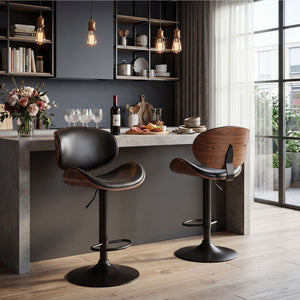 CONCETTA Rotatable Bar Stool Set (2-piece), Adjustable Height Bar Stool, Featuring PU Leather Seat, Ergonomic Backrest and Footrest, With Anti-slip Rubber Base Suitable for Bar