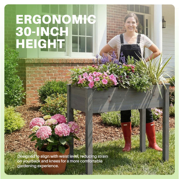CONCETTA Wooden Raised Garden Bed - Elevated Planter Box with Drainage & Liner for Backyard/Patio/Balcony