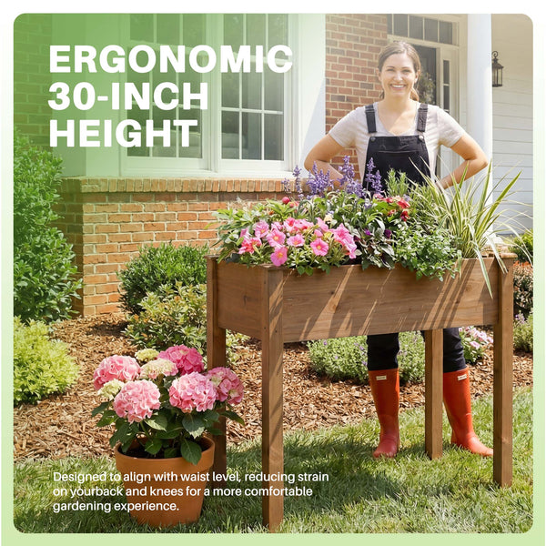 CONCETTA Wooden Raised Garden Bed - Elevated Planter Box with Drainage & Liner for Backyard/Patio/Balcony