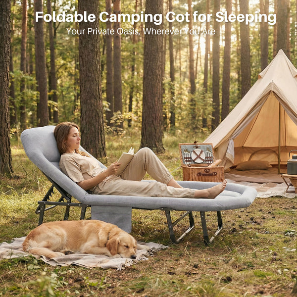 CONCETTA 71 Inch Camping Cot Extra Wide, Heavy-Duty Oxford Fabric, Portable Folding Sleeping Bed
