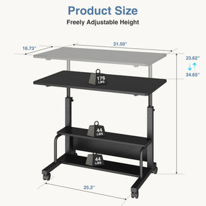 CONCETTA 31.5'' Adjustable Height Rolling Computer Desk with Storage Shelves, Portable Mobile Desk for Small Spaces Home Office