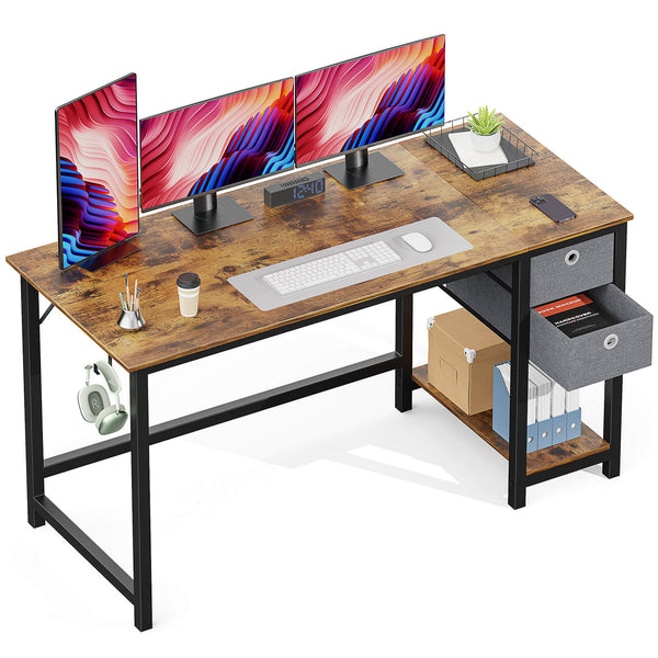 CONCETTA Computer Desk -40/47/55 inch Desk Study Desk with 2 Drawer Storage Shelf Headphone Hook for Bedroom, Game Room, Office, Living Room