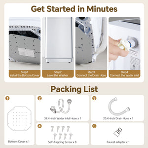CONCETTA Washing Machine, 10 Cycle Program with Air Dry, 1.06 cu.ft Compact Washer, Stainless Steel Tub, 16.93 x 17.05 x 29.13 in for Apartments Dorms RVs