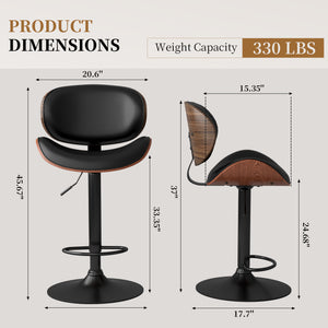 CONCETTA Rotatable Bar Stool Set (2-piece), Adjustable Height Bar Stool, Featuring PU Leather Seat, Ergonomic Backrest and Footrest, With Anti-slip Rubber Base Suitable for Bar