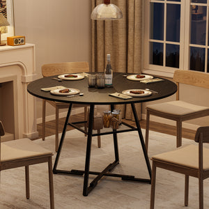 CONCETTA Round Extendable Dining Table for 4-8 People, Space-Saving Wood Kitchen Table with Pedestal Base & Storage Shelf, Modern Expandable Oval Dining Table for Home & Apartment