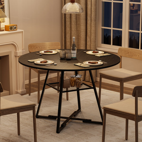 CONCETTA Round Extendable Dining Table for 4-8 People, Space-Saving Wood Kitchen Table with Pedestal Base & Storage Shelf, Modern Expandable Oval Dining Table for Home & Apartment