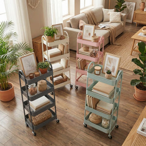 CONCETTA Versatile 4-Tier Metal Utility Cart with Locking Casters, Multi-Scenario Use for Office, Living Room, Kitchen