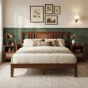 CONCETTA Solid Wood Platform Bed with Headboard, No Box Spring Needed, Wood Slat Support, Dark Brown Finish for Modern Bedroom, Full Size