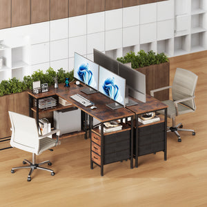 47"L Shaped Computer Desk with 3 Drawers, Power Outlets, USB Ports, and Monitor Stand, Corner Gaming Desk for Home Office