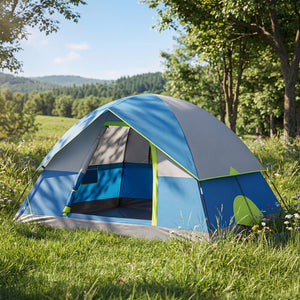 SHOUFTW 2-4 Person Waterproof Camping Tent with Rainfly, Easy Setup Dome Tent with Mesh Windows & Skylight Vent, Lightweight Portable Tent for Outdoor Camping, Hiking, Festivals & Backyard