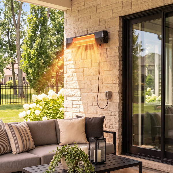CONCETTA 5000 BTU Wall Mount Infrared Patio Heater, 1500W Outdoor Heater with Remote & 24H Timer, for Patio, Deck, Backyard & Garage,Black