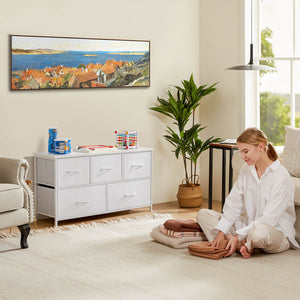 CONCETTA 38 in 5 Drawers Dresser Chest of Drawers,Metal Frame and Wood Top