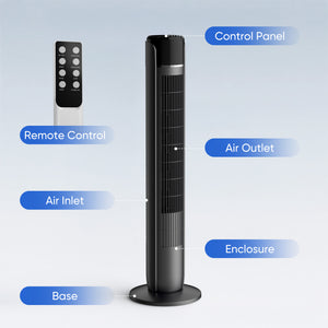 CONCETTA Quiet 36" Tower Fan with Remote, 5 Speeds, 4 Wind Modes, Auto Temp Control, 12H Timer & Wide Oscillation – Ideal for Bedroom or Living Room