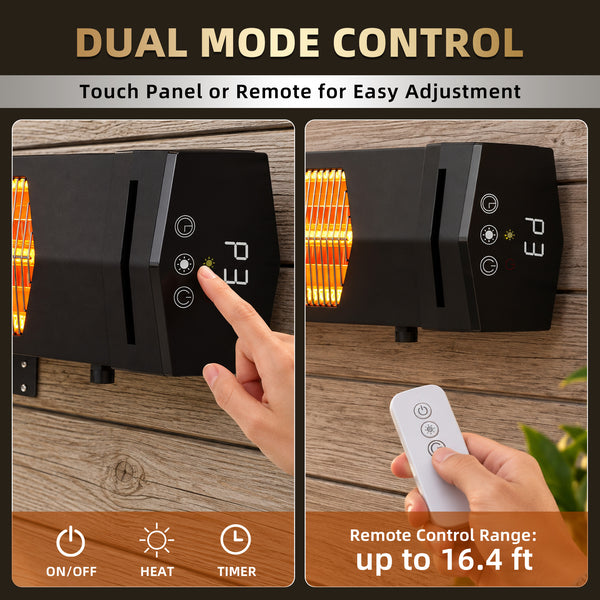 SHOUFTW Portable Infrared Outdoor & Indoor Space Heater, Remote Control Electric Wall/Ceiling Mounted for Patio Garage Commercial, Black