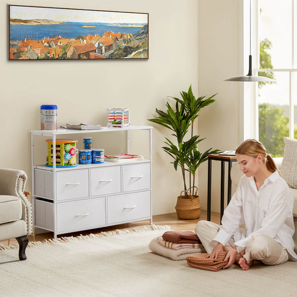 CONCETTA 38 in Open Storage Shelf TV Stand with 5 Fabric Drawers for Bedroom/Living Room/Hallway
