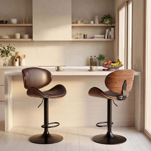 CONCETTA Rotatable Bar Stool Set (2-piece), Adjustable Height Bar Stool, Featuring PU Leather Seat, Ergonomic Backrest and Footrest, With Anti-slip Rubber Base Suitable for Bar