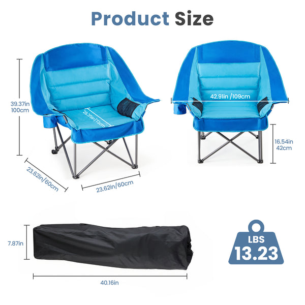 SHOUFTW Extra Large Portable Folding Camping Chair With Side Pocket, Cup Holder, And Carrying Bag, Heavy-Duty Chair For Outdoor, Fishing, Sports, And Travel Use