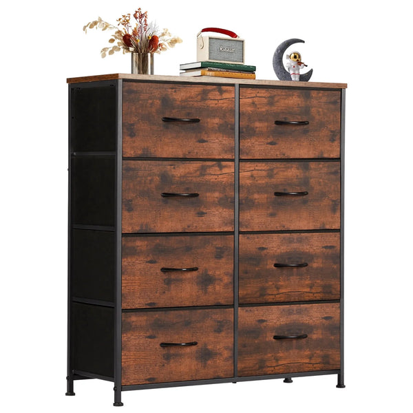 CONCETTA Tall Dresser Fabric Storage Tower with 8 Fabric Bins Drawers,Wooden Top for Living Room, Closet, Entryway, Bedroom
