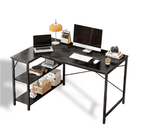 CONCETTA L Shaped Computer Desk with Reversible Storage Shelves, Corner Gaming Desk with PC Stand, Home Office Writing Study Table, Sturdy Metal Frame