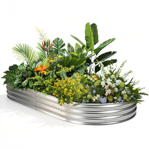 CONCETTA Galvanized Raised Garden Bed Kit with Safe Rubber Edging, Oval Metal Planter Box for Vegetables, Flowers, Herbs for Outdoor Gardening