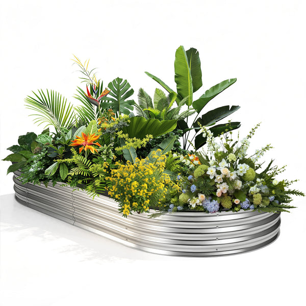 CONCETTA Galvanized Raised Garden Bed Kit with Safe Rubber Edging, Oval Metal Planter Box for Vegetables, Flowers, Herbs for Outdoor Gardening