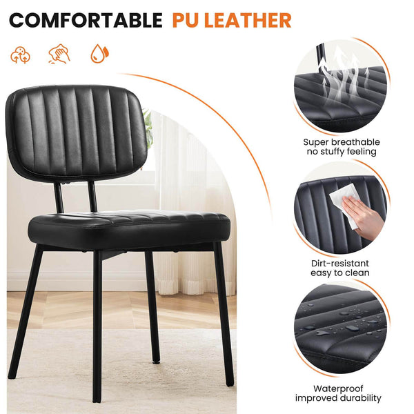 CONCETTA Dining Chairs Set of 2, Modern Kitchen Dining Room Accent Chairs with Faux Leather Cushion Seat & Metal Legs for Kitchen, Living Room