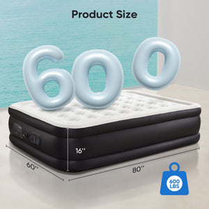 SHOUFTW H Air Mattress, Low Noise Blow Up Guest Mattress with Built in Pump, 600LBS Weight Capacity for Camping, Home