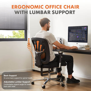 CONCETTA Ergonomic Home Office Adjustable Lumbar Support and Wheels, 3D Armrest, Wide Heavy Duty Computer Task Chairs for Adults