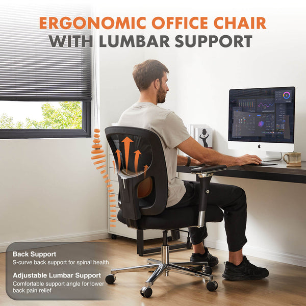 CONCETTA Ergonomic Home Office Adjustable Lumbar Support and Wheels, 3D Armrest, Wide Heavy Duty Computer Task Chairs for Adults