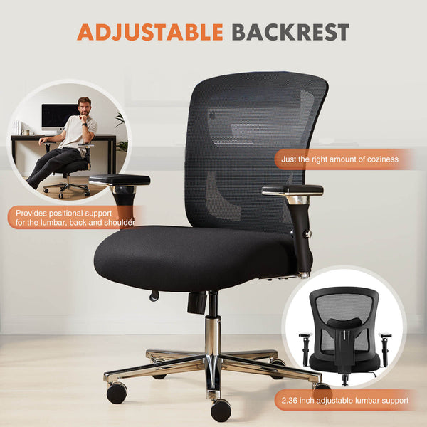CONCETTA Ergonomic Home Office Adjustable Lumbar Support and Wheels, 3D Armrest, Wide Heavy Duty Computer Task Chairs for Adults