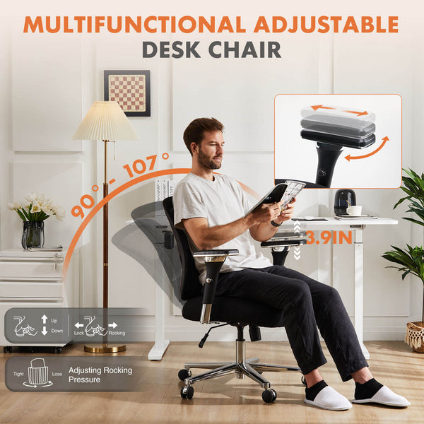 CONCETTA Ergonomic Home Office Adjustable Lumbar Support and Wheels, 3D Armrest, Wide Heavy Duty Computer Task Chairs for Adults