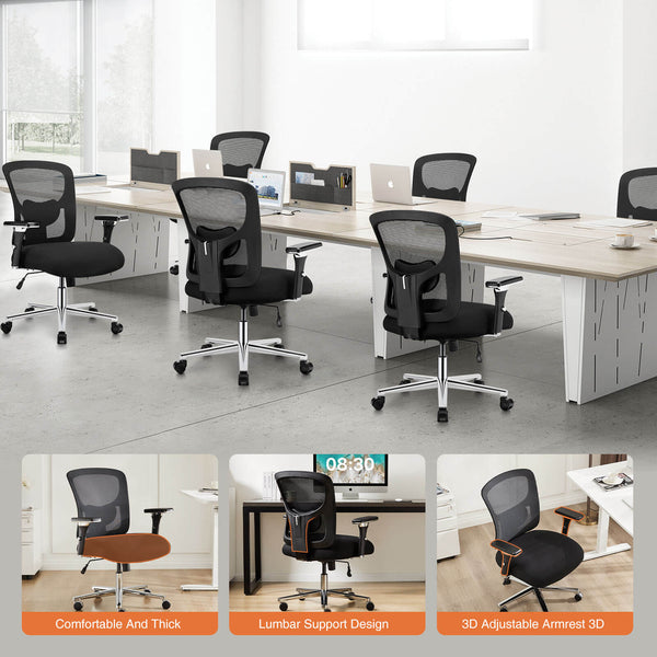 CONCETTA Ergonomic Home Office Adjustable Lumbar Support and Wheels, 3D Armrest, Wide Heavy Duty Computer Task Chairs for Adults