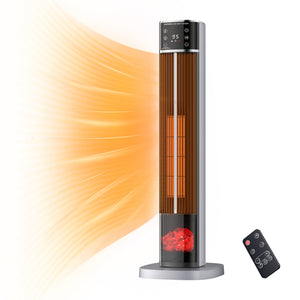 CONCETTA 1500W 32" Tower Space Heater, Portable Electric Flame Heater with Remote, 4 Modes Settings, Low Noise, 60°Oscillation & 15H Timer for Indoor Use