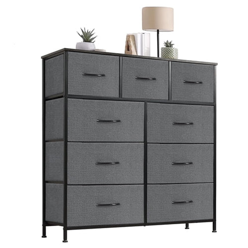 CONCETTA Tall Dresser Fabric Storage Tower with 9 Fabric Bins Drawers,Wooden Top for Living Room, Closet, Entryway
