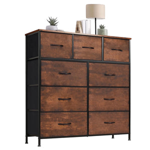 CONCETTA Tall Dresser Fabric Storage Tower with 9 Fabric Bins Drawers,Wooden Top for Living Room, Closet, Entryway