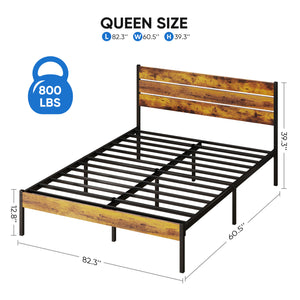 JOINSUN Metal Platform Bed Frame with Wooden Headboard & Footboard, No Box Spring Needed with 800LBS Sturdy Wooden Slats Support, Queen/Full/Twin Size