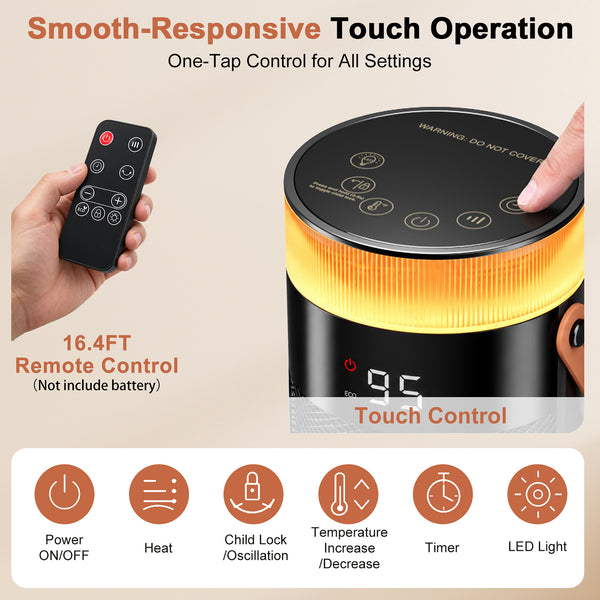 CONCETTA 25" Tower Space Heater,1500W Electric Heater with Remote,15H Timer,Child Lock,60° Oscillation,for Indoor, Living Room, Bedroom, Office & Home