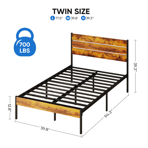 CONCETTA Metal Platform Bed Frame with Wooden Headboard & Footboard, No Box Spring Needed with 800LBS Sturdy Wooden Slats Support, Queen/Full/Twin Size