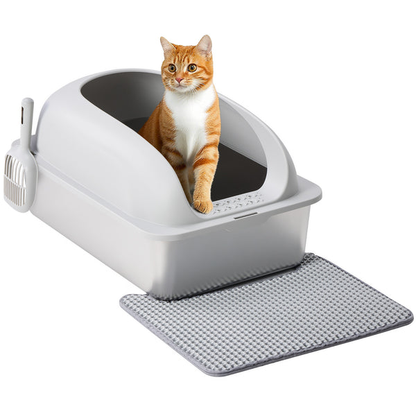 24in Stainless Steel Cat Litter Box with Lid, Large Cat Litter Box for Cats, High Wall Sides, Anti-Urine Leakage, Easy Cleaning, Scoop and Mat Included