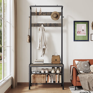 CONCETTA 4-in-1 Coat Rack Hall Tree with Shoe Bench, Shoe Storage, Removable Hooks, Hanging Rod, 13.3 x 28.3 x 72.1 Inches